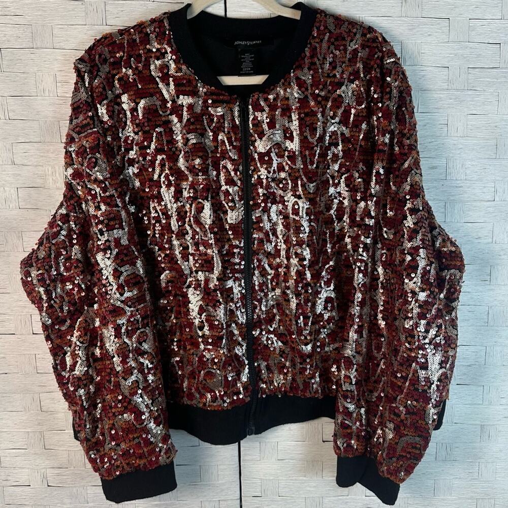 Ashley Stewart sequin bomber jacket, colorful fun evening‎ party plus size